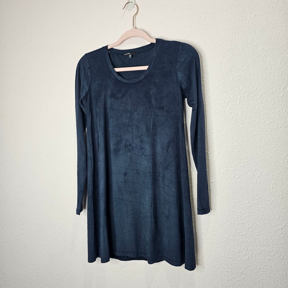 Love Culture Womens Navy Blue Faux‎ Suede Long Sleeve A-Line Mini Dress Small